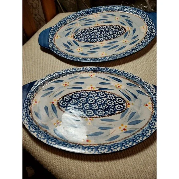 Temptations By Tara Blue Old World 12" & 13.5" Oval Serving Trays Lids - Picture 3 of 16